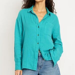 ✨BNWT - Crinkle Gauze Button-Down Shirt - Teal - size 4XL✨